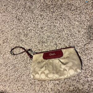 Coach Tan and Red Signature Wristlet